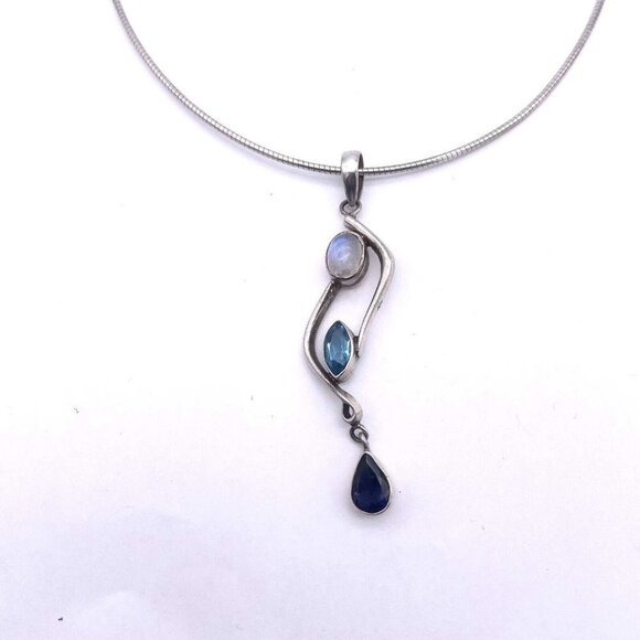 SJ 925 Sterling Silver Real Gemstone Pendant Chain Necklace Lobster Closure 16" - Picture 3 of 9